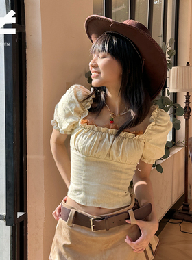 Not Even法式蕾丝亚麻透气舒适方领泡泡袖高级感上衣女夏2025新款