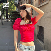 鹦鹉梨推荐 Not EVEN法式 荷叶边一字领泡泡袖 上衣女轻奢高级感