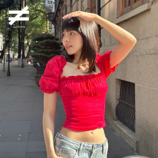 荷叶边一字领泡泡袖 EVEN法式 Not 上衣女轻奢高级感 鹦鹉梨推荐