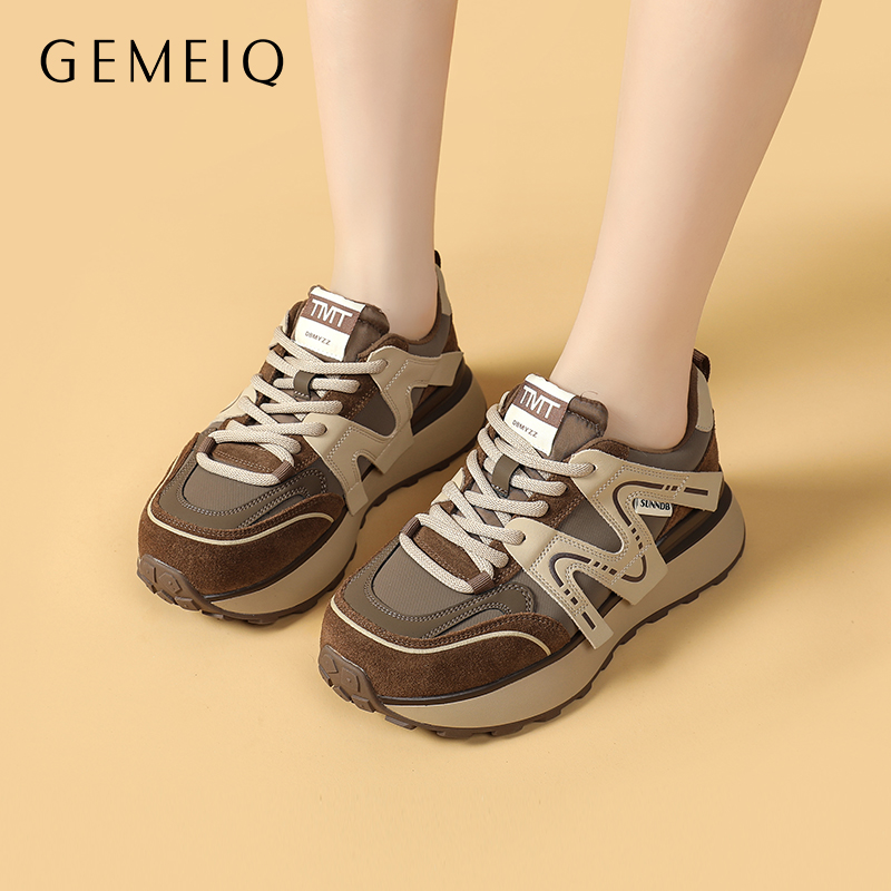 戈美其冬季棉鞋女防寒厚底增高运动休闲鞋加绒加厚阿甘鞋真皮女鞋