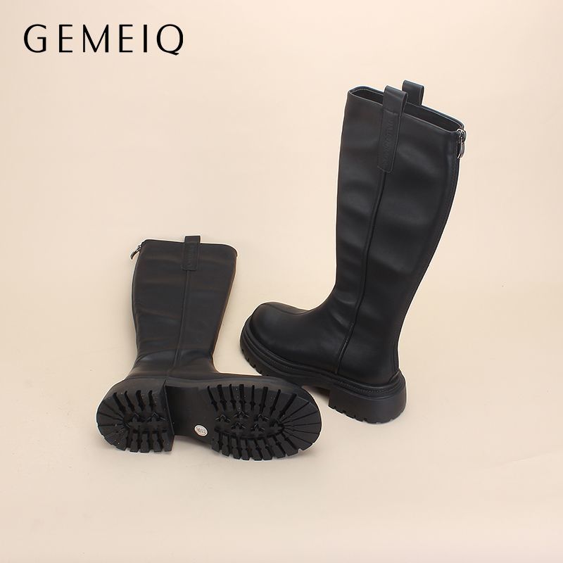 戈美其长筒靴女厚底增高小个子秋冬加绒靴子高筒百搭时尚骑士靴