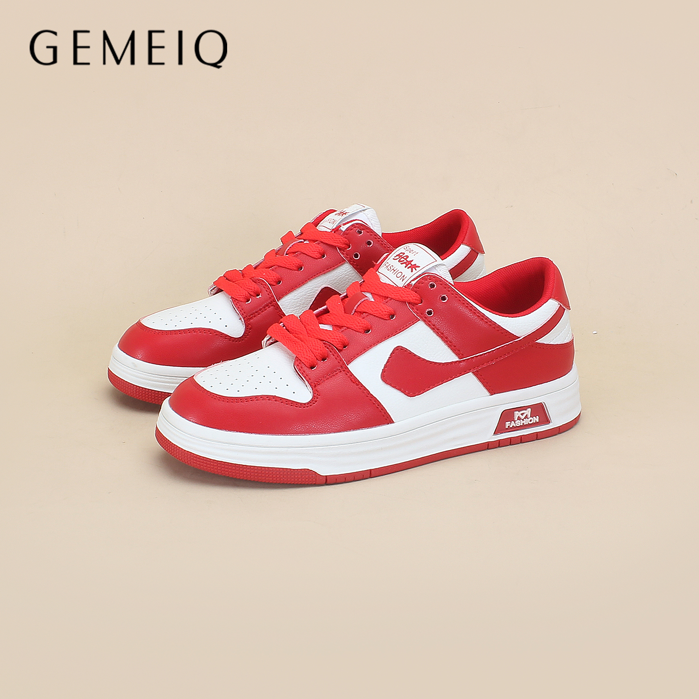 戈美其GEMEIQ红白撞色板鞋女休闲运动鞋百搭厚底鞋运动鞋小白鞋潮