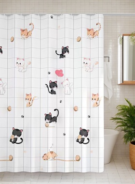 卫生间遮挡帘加厚卡通浴帘免打孔挡水门帘隔断淋浴帘PEVA防水浴帘