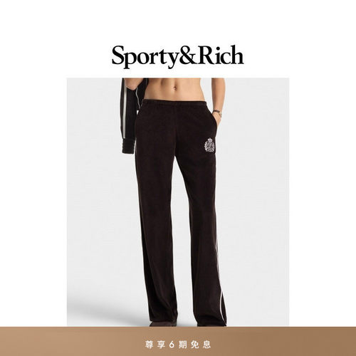 [秋冬新品]Sporty&Rich Farmhouse系列女士徽章条纹丝绒感长裤