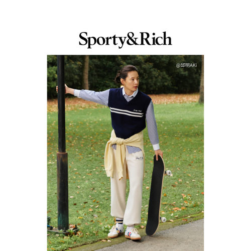 [邱明同款]Sporty&Rich 男女同款复古美式经典宽松直筒运动长裤