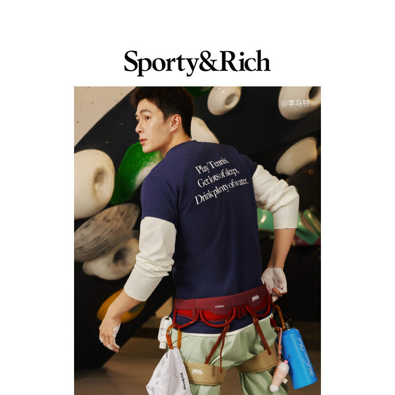 [李马特同款]Sporty&Rich 男女同款时尚字母网球运动短袖T恤上衣