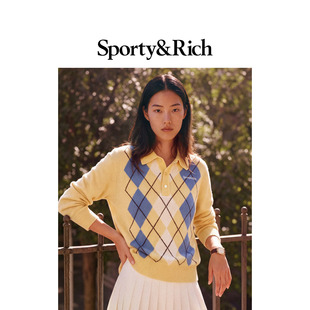 [秋冬新品]Sporty&Rich 女士菱格70%羊绒Polo针织毛衣半裙套装