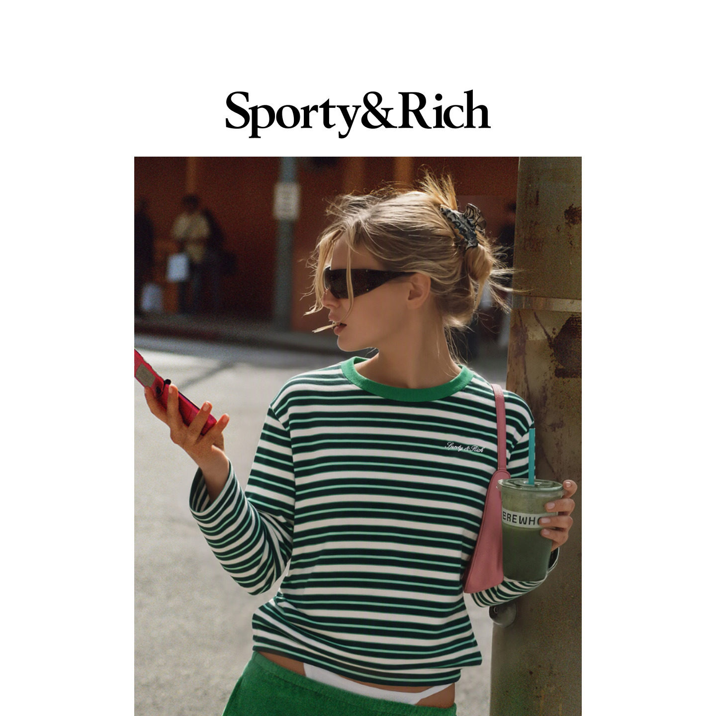 [秋冬新品]Sporty&Rich 男女同款休闲松弛感拼色条纹长袖T恤上衣