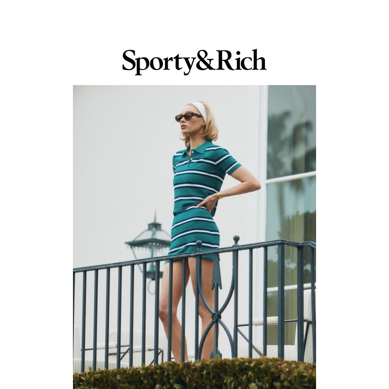 [明星同款]Sporty&Rich British Sports系列女士撞色条纹半身裙
