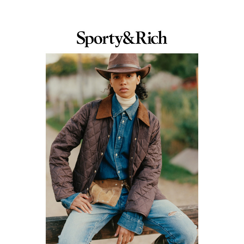 [秋冬新品]Sporty&Rich Farmhouse系列女士菱格撞色翻领棉服外套