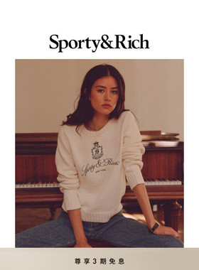 Sporty&Rich Preppy系列女士学院风美式复古休闲圆领刺绣毛衣