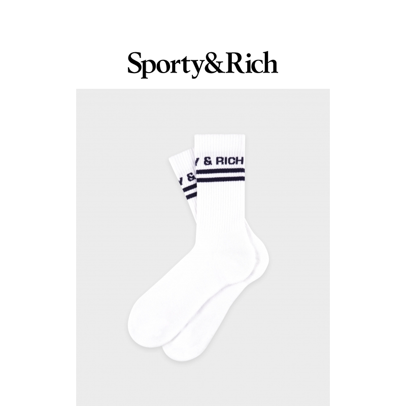 Sporty&Rich Tennis系列男女同款休闲刺绣字母logo运动袜中筒袜