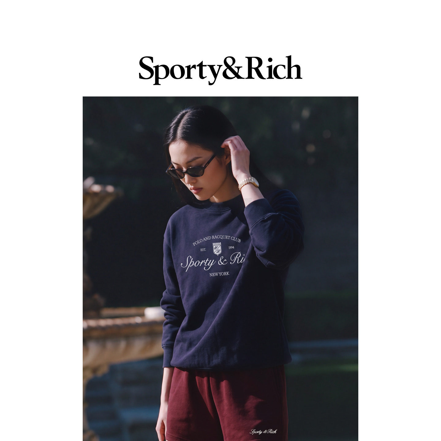 Sporty&Rich 女士美式学院风时尚字母印花舒适圆领卫衣短裤套装