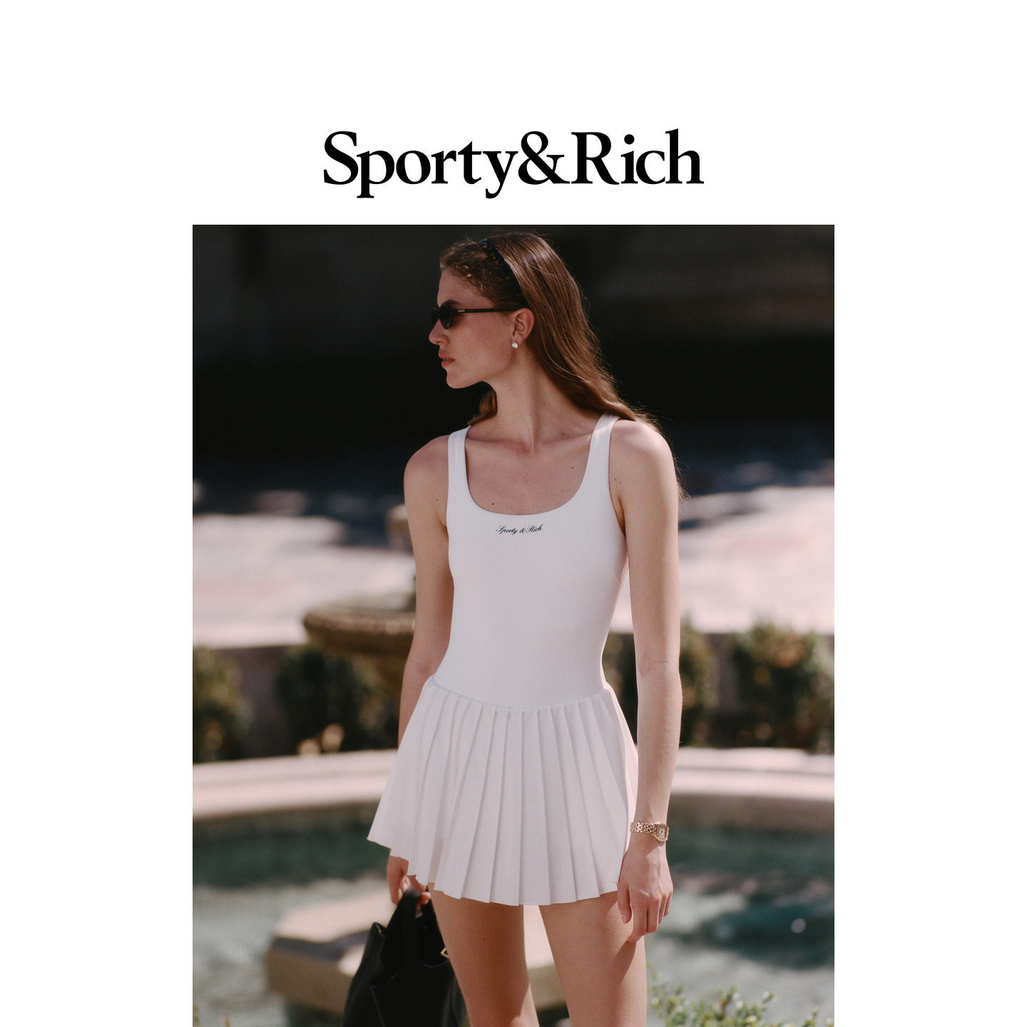 [春夏新品]Sporty&Rich 女士网球运动露背显瘦百褶连衣裙短裙