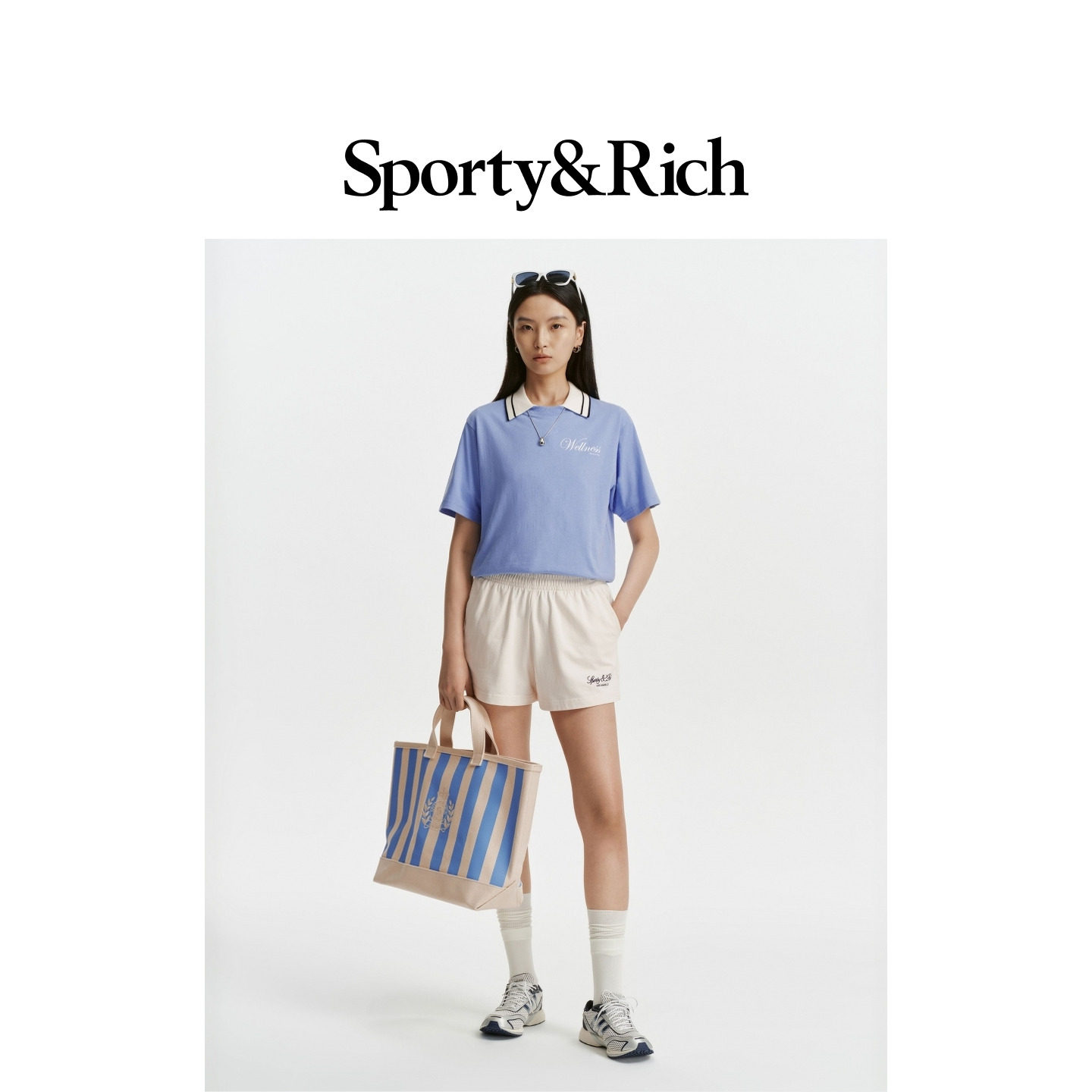 Sporty&Rich经典美式刺绣logo休闲运动短裤