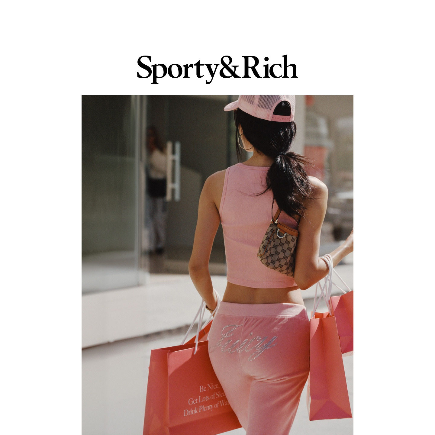 [迪娜同款]Sporty&Rich 联名系列女士时尚老钱丝绒感微喇休闲长裤