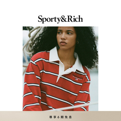 [秋冬新品]Sporty&Rich Nautical系列女士红色条纹长袖Polo卫衣