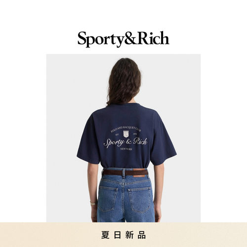 [明星同款]Sporty&Rich 男女同款美式学院风时尚字母印花短袖T恤