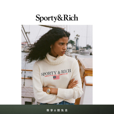 Sporty&Rich Nautical系列女士气质时尚美式高领针织毛衣上衣