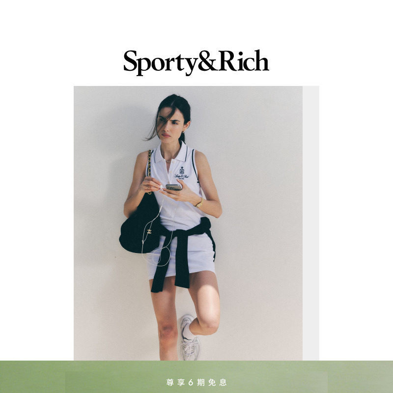 Sporty&Rich Tennis系列女士白色老钱Polo网球风无袖连衣裙短裙