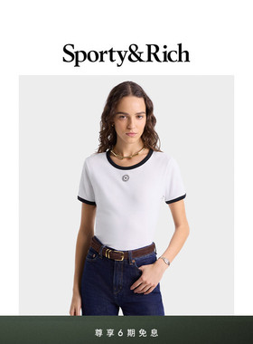 [明星同款]Sporty&Rich Sports系列女士休闲撞色内搭T恤短袖上衣