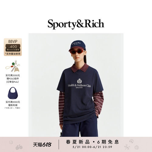 [春夏新品]Sporty&Rich 男女同款徽章印花航海活力短袖T恤上衣