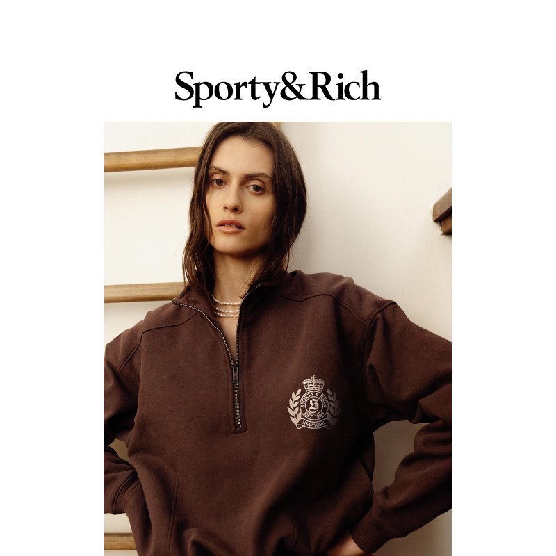 [秋冬新品]Sporty&Rich Farmhouse系列女士休闲运动立领拉链卫衣