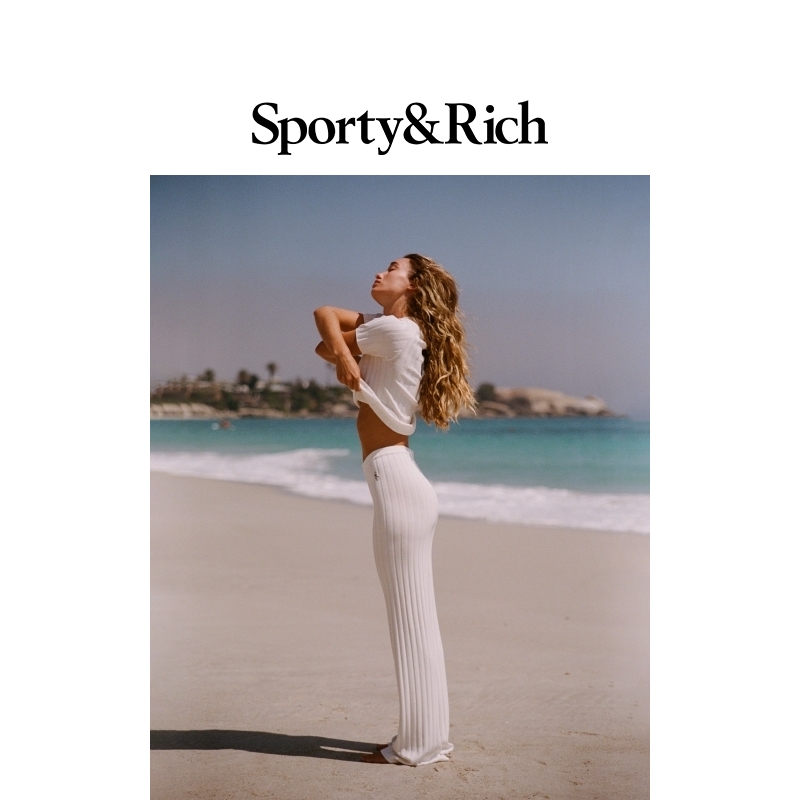 [明星同款]Sporty&Rich Riviera系列女士针织Polo上衣长裤套装