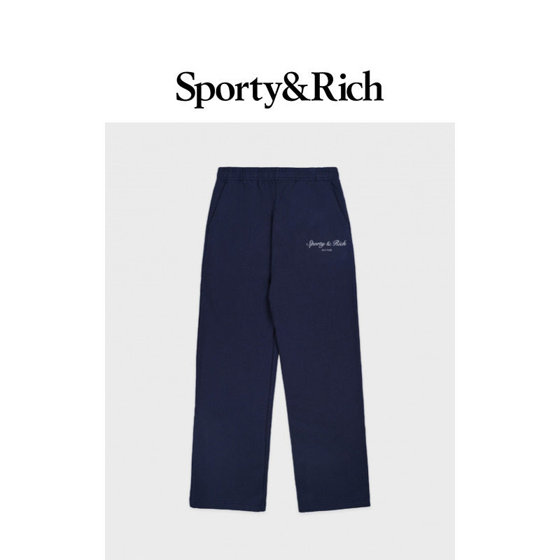 [明星同款]Sporty&Rich 男女同款纯色简约运动休闲宽松直筒长裤