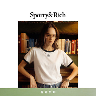 Sporty&Rich Sports系列女士休闲撞色内搭T恤短袖 上衣 明星同款