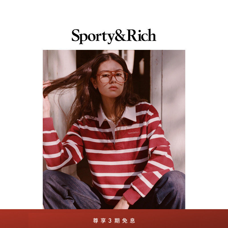 [明星同款]Sporty&Rich Preppy系列女士学院红条纹长袖Polo卫衣,女装/女士精品,POLO衫,淘宝优惠券,粉丝福利购,淘宝优惠卷