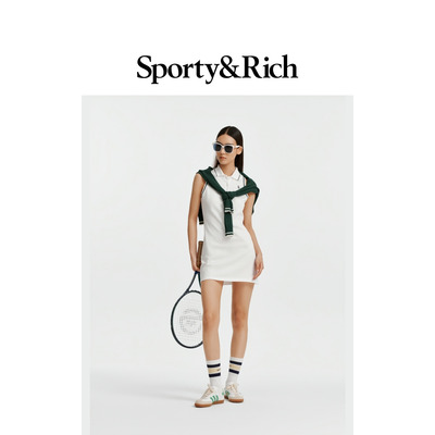 [春夏新品]Sporty&Rich 女士网球风撞色条纹Polo领无袖连衣裙