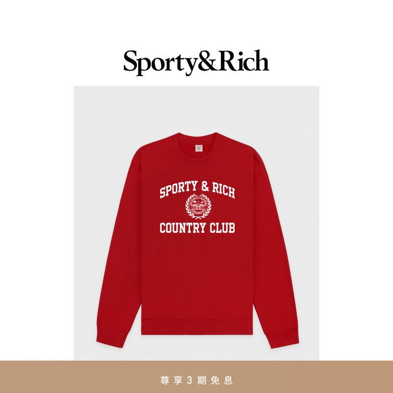 Sporty&Rich Preppy系列男女同款复古学院红休闲运动长袖圆领卫衣