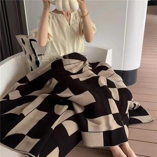 法式 咖色中古复古高档空调毛毯客厅沙发盖毯办公室午睡盖毯样板间