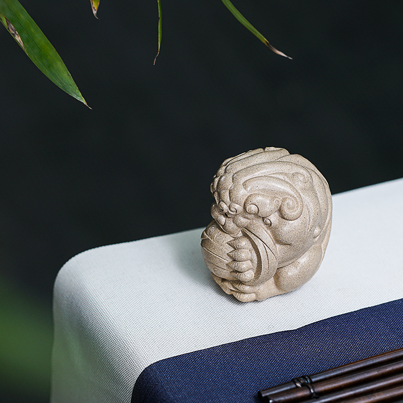 宜兴原矿紫砂茶宠摆件 纯v全手工茶具时来运转茶道配件貔貅狮茶玩