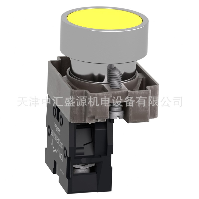XB2按钮XB2BA51C黄色金属平头按钮1常开ZB2BZ101C+ZB2BA5C按钮