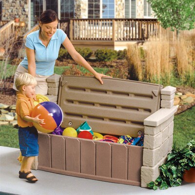 美国STEP2晋阶户外休闲长椅塑料凳子带收纳箱过家家椅子