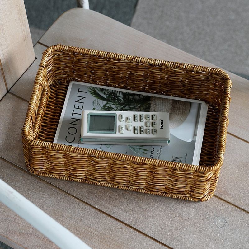 化妆台护肤品桌面收纳盒 仿藤编织浴室洗漱用品收纳筐 酒店毛明微