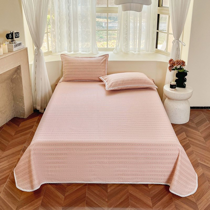 夏季老粗布三件套棉麻小花边床单可水洗空调凉席单件床盖
