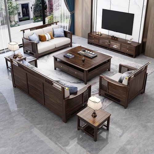 新中式乌金木全实木沙发组合高端别墅大户型现代简约全套客厅家具