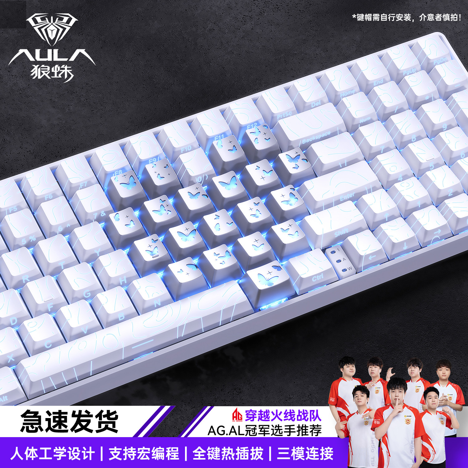 狼蛛S100无线三模机械键盘青轴茶红轴等高线侧刻渐变电竞游戏电脑