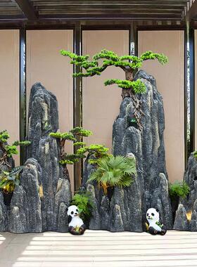 0仿真假山石头造景阳台花园装饰摆件户外园林景观别墅酒店迎客松
