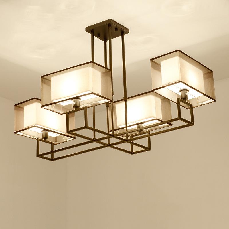 新中式吊灯客厅灯书房卧室LED灯饰餐厅长方形吸顶灯铁艺中式灯具