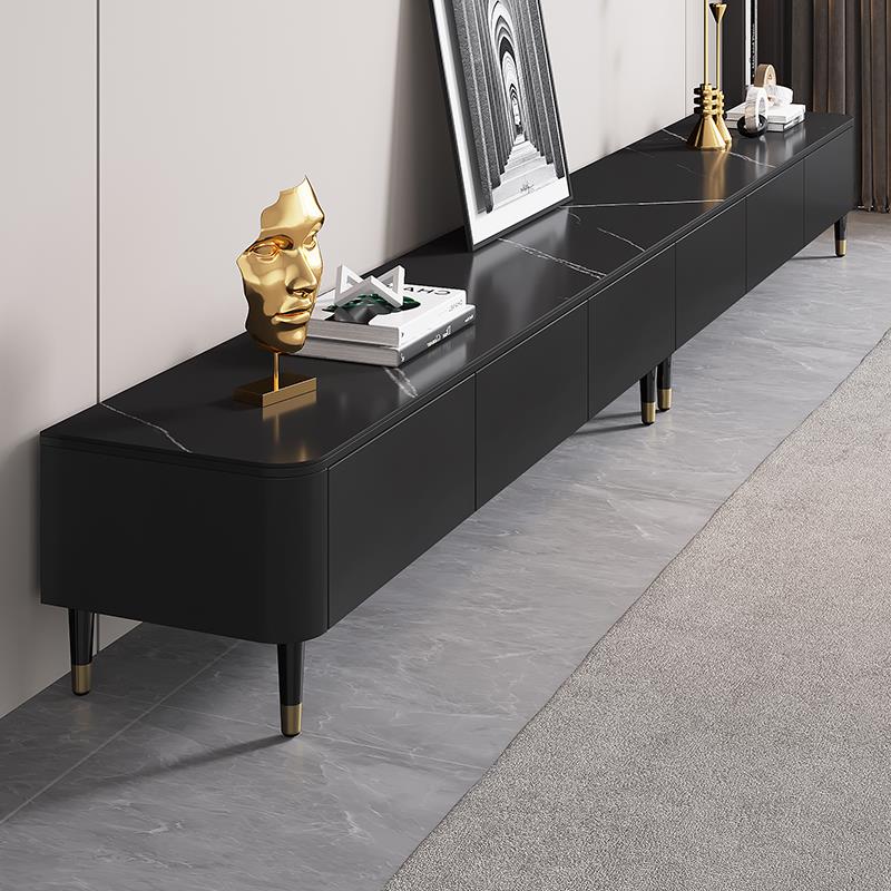 新疆包邮岩板电视柜茶几组合客厅现代简约小户型落地51cm黑色实木