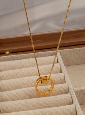 金色圈圈环环相扣环小蛮腰项链女小众设计高级感轻奢气质锁骨链