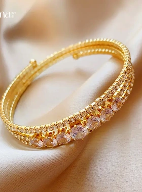 蓝色锆石镶钻不规则多层手镯轻奢设计感手环小众时级感手饰女