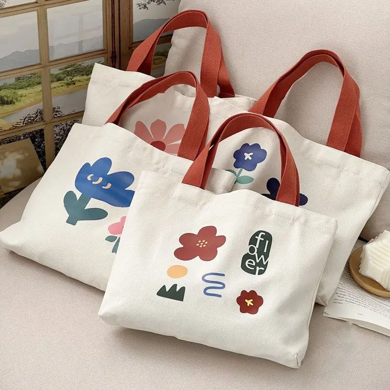 帆布袋学生装书设计欧式手绘插文画花朵简单单肩文艺