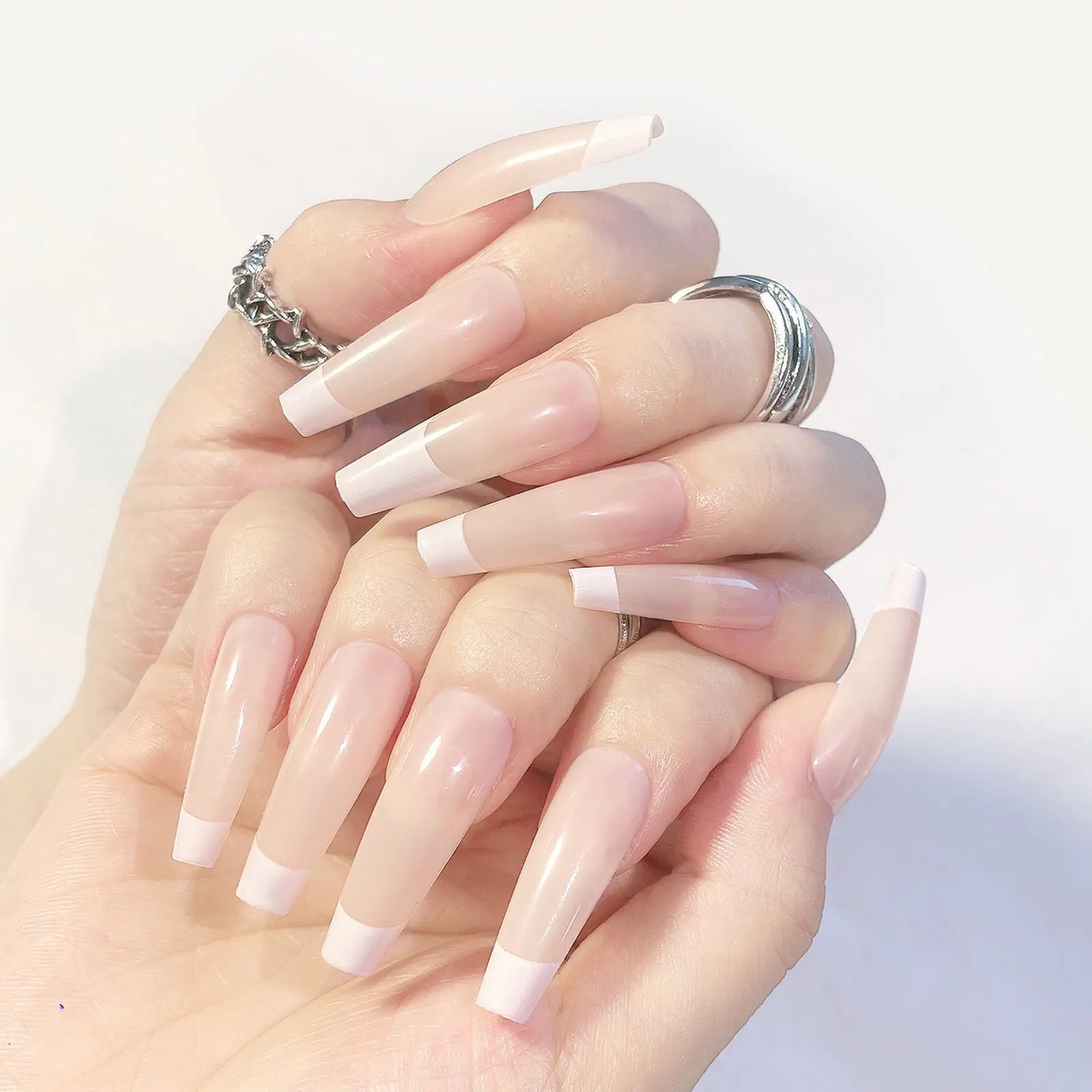 欧美法式长芭蕾甲穿戴甲24片美甲贴片假指甲成品甲片