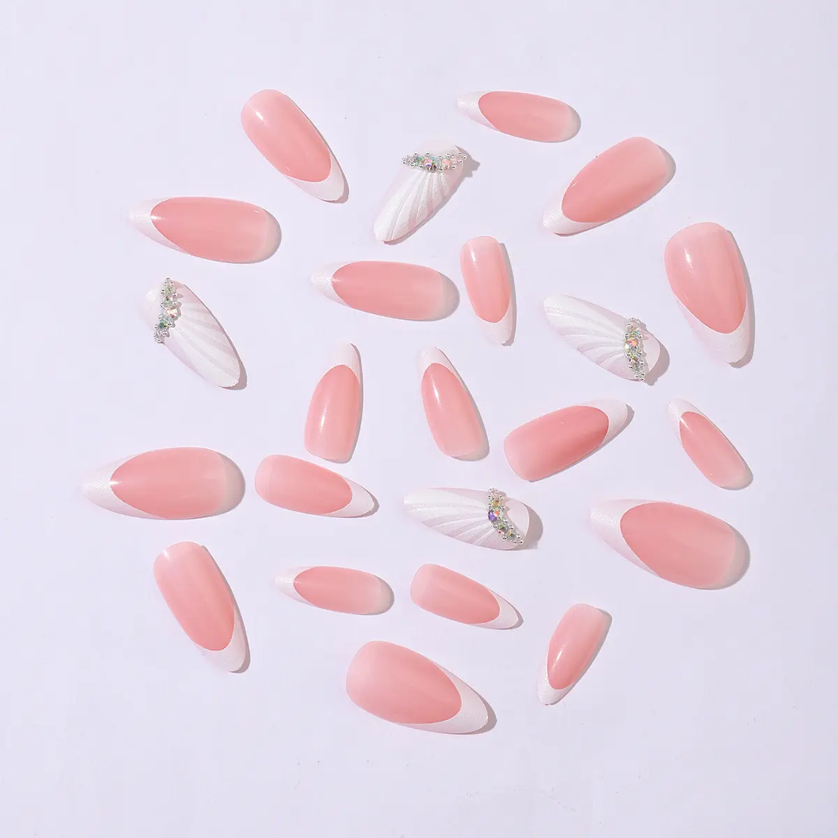 穿戴甲高级感假指甲ins风法式杏仁甲贝壳美甲片可拆卸甲片24片装