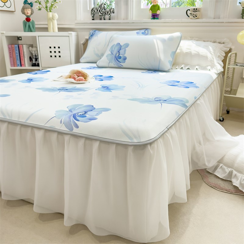 夏季冰丝凉席床h裙款三件套空调席子公主风床罩可机洗2025年新款